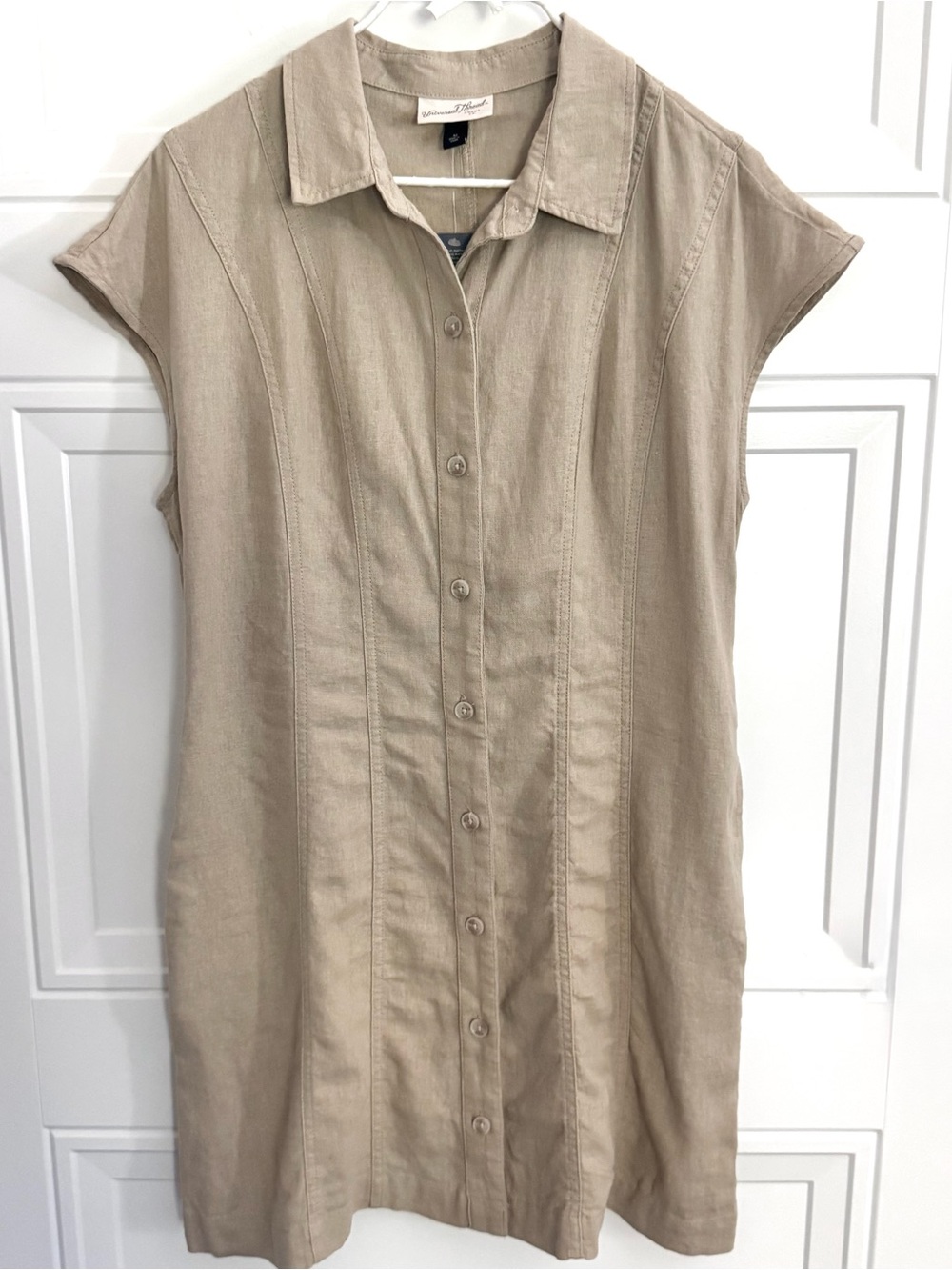 NWT Universal Thread Short-Sleeve Mini Shirt Dress Linen-Blend Tan, M